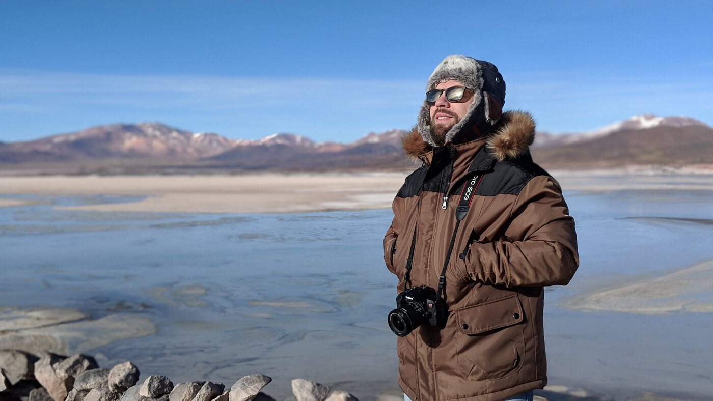 Filipe no Salar de Uyuni, Bolívia